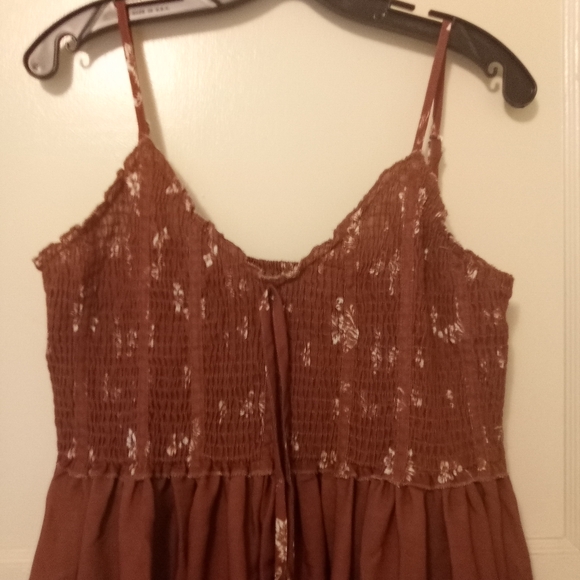 Boho Style Brown With White Floral Mini Dress Size 2XL - Picture 2 of 6